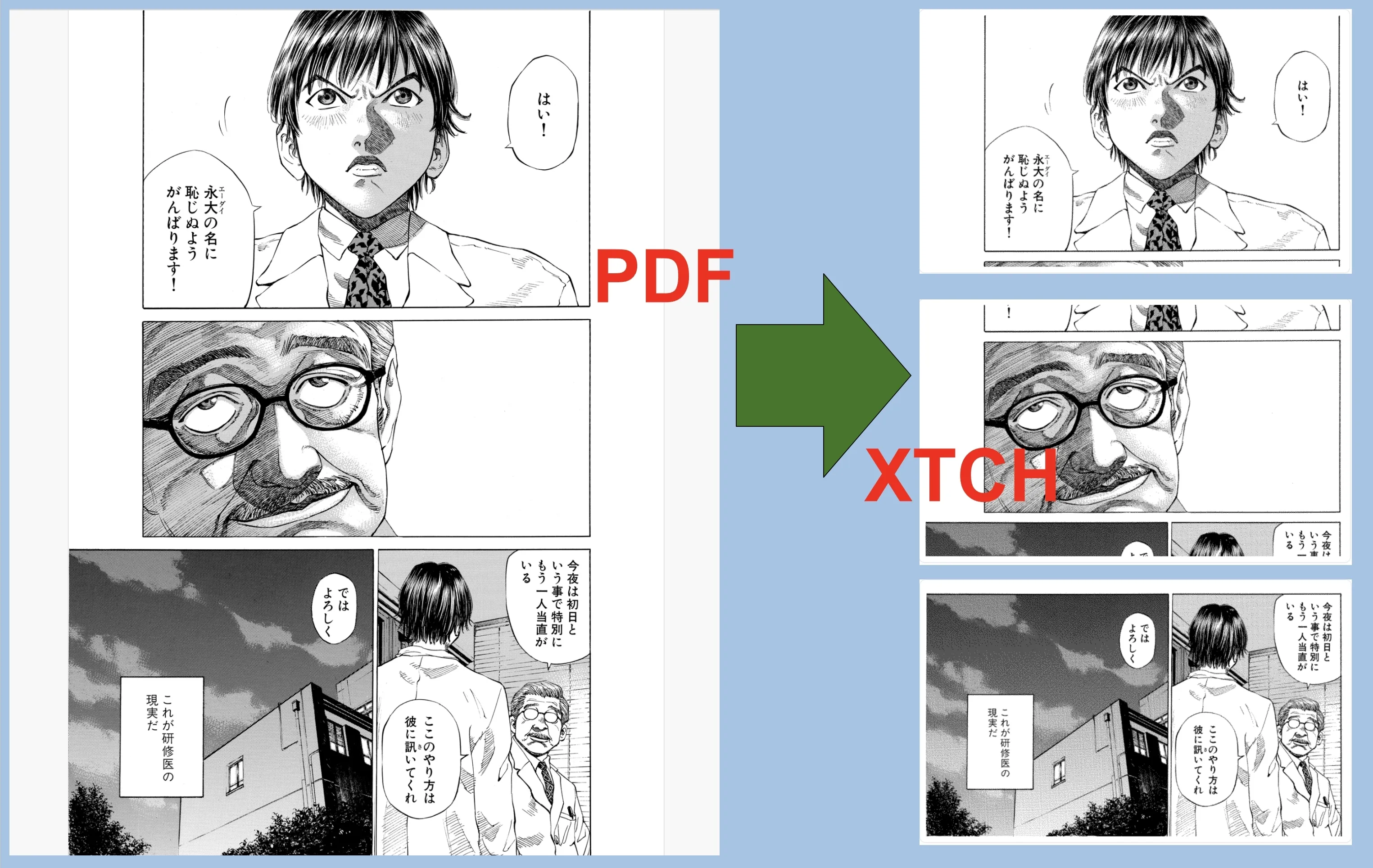 PDF1ページを3つの画像に分割したイメージ