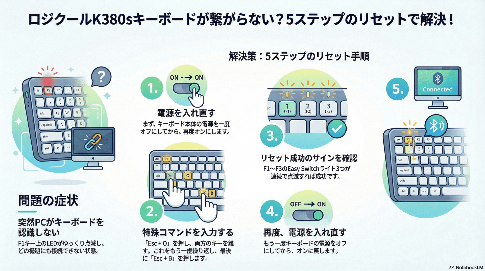 ロジクールK380sキーボードがつながらない時のリセット方法